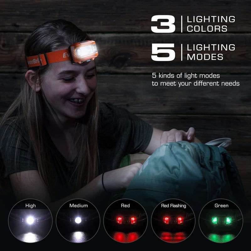 EverBrite Headlamp, 2 Pack Kids Headlamp with Red Light and Memory Function, Head Lamp for Adults and Kids with 5 Modes, Bright Headlamps for Camping, Running, Christmas Gifts, Batteries Included - Image 2
